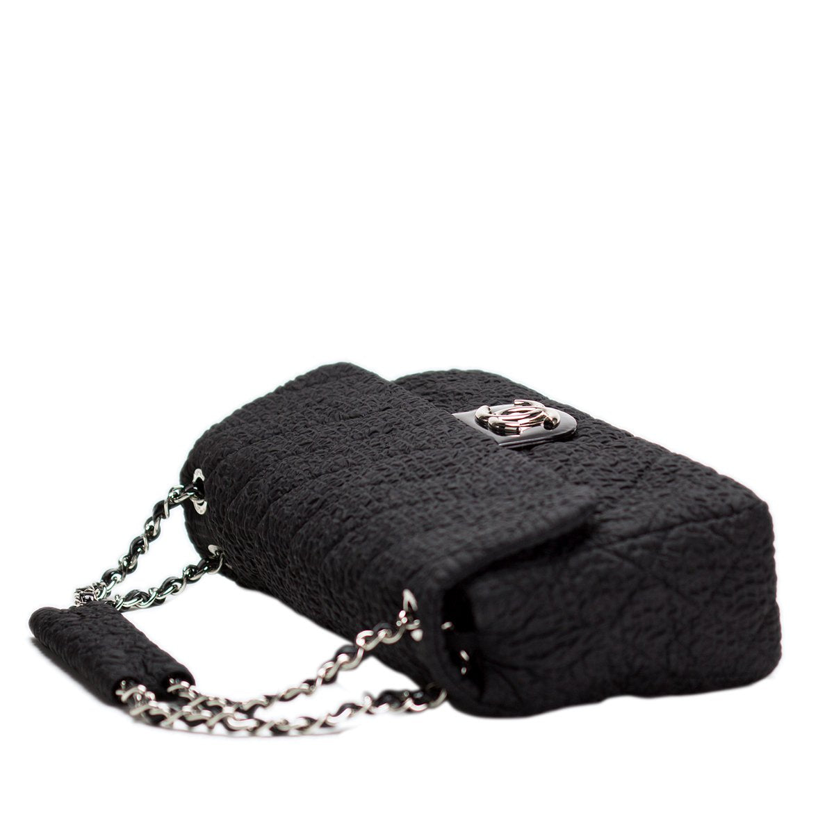 Chanel Classic Flap XL Large Plush Textured Black Microfiber Nylon Shoulder Bag