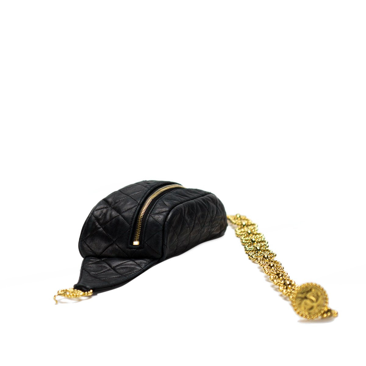 Chanel Black Lamb Quilted Medallion Fanny