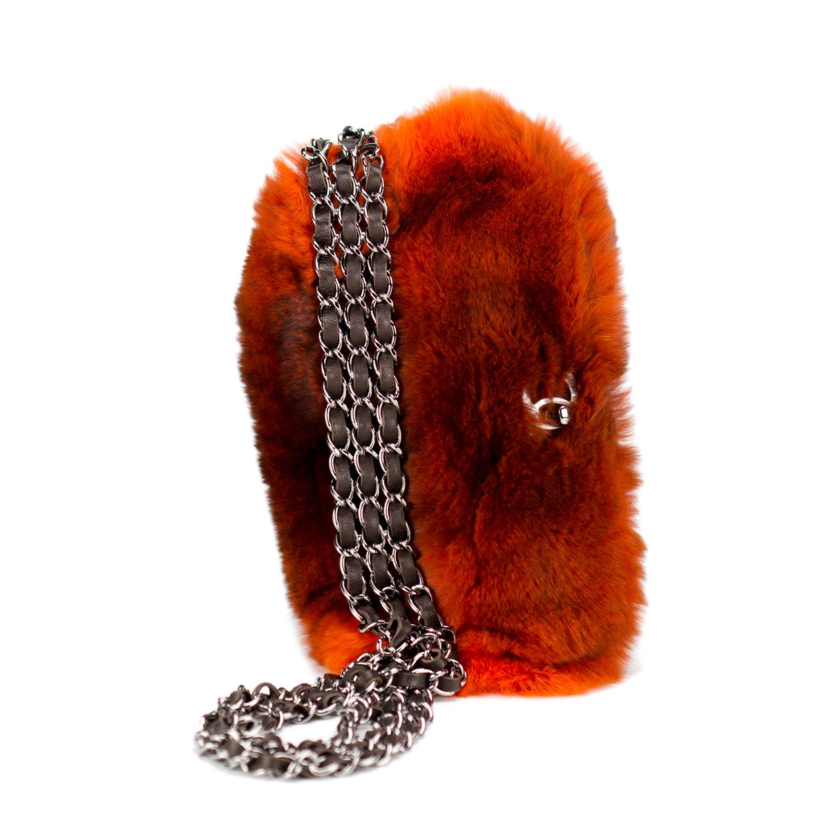 2014 Chanel Ombre Orange Fur Chain Around Flap