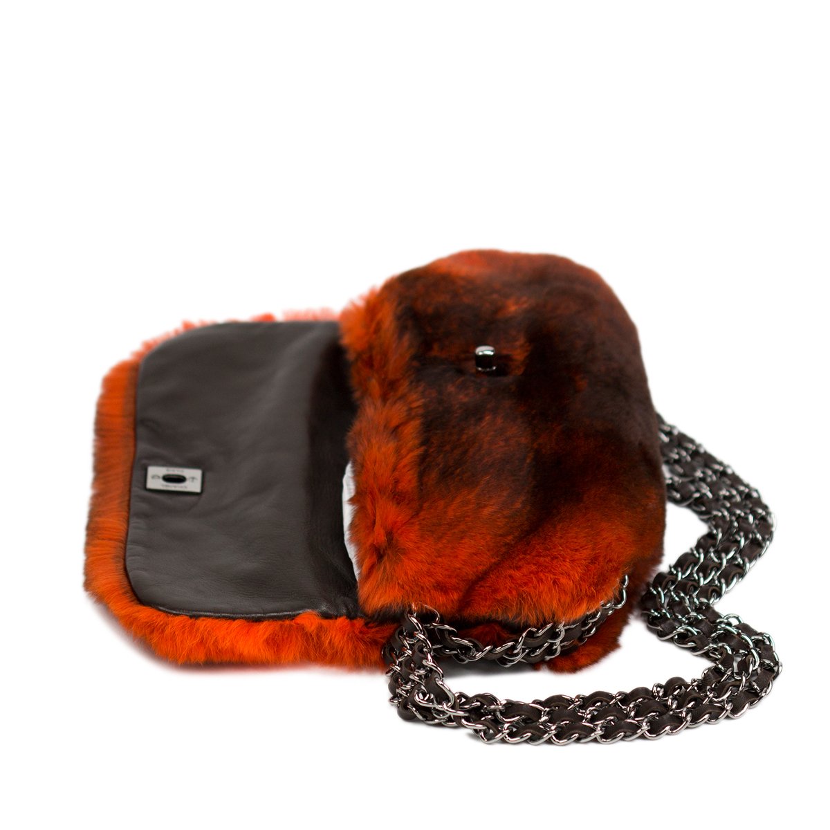 Chanel Ombre Orange Fur Chain Around Flap
