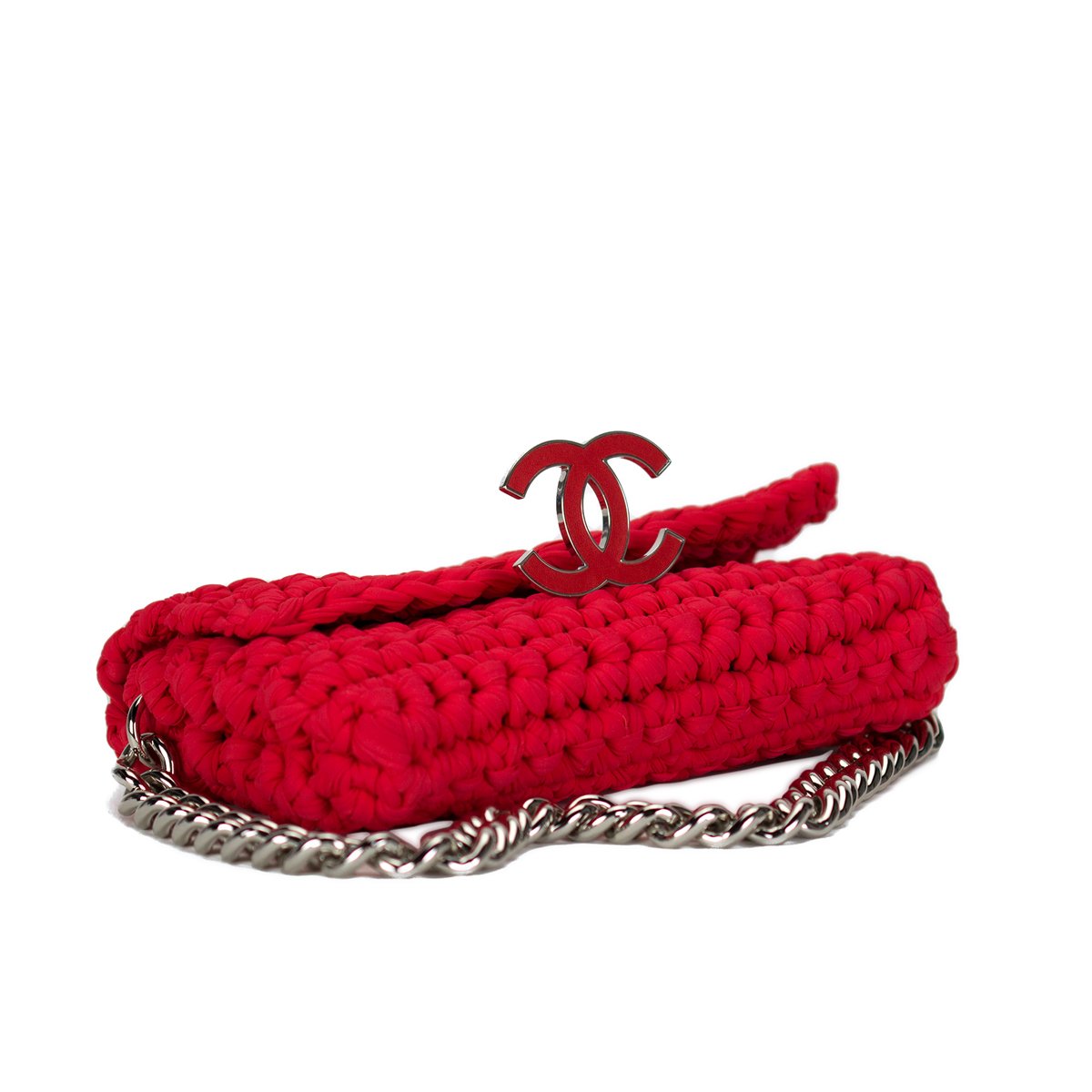 Chanel Red Cruise Crochet Logo Flap Bag