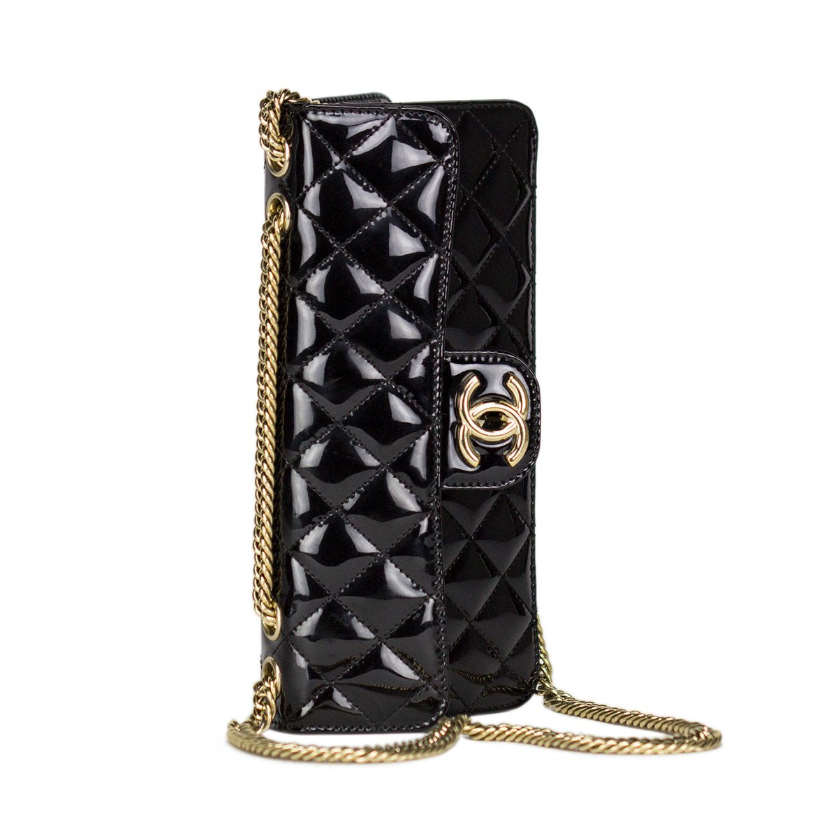 Black Chevron Quilted Suede Bijoux Chain Mini Flap Gold and Gripoix  Hardware, 1991-1994