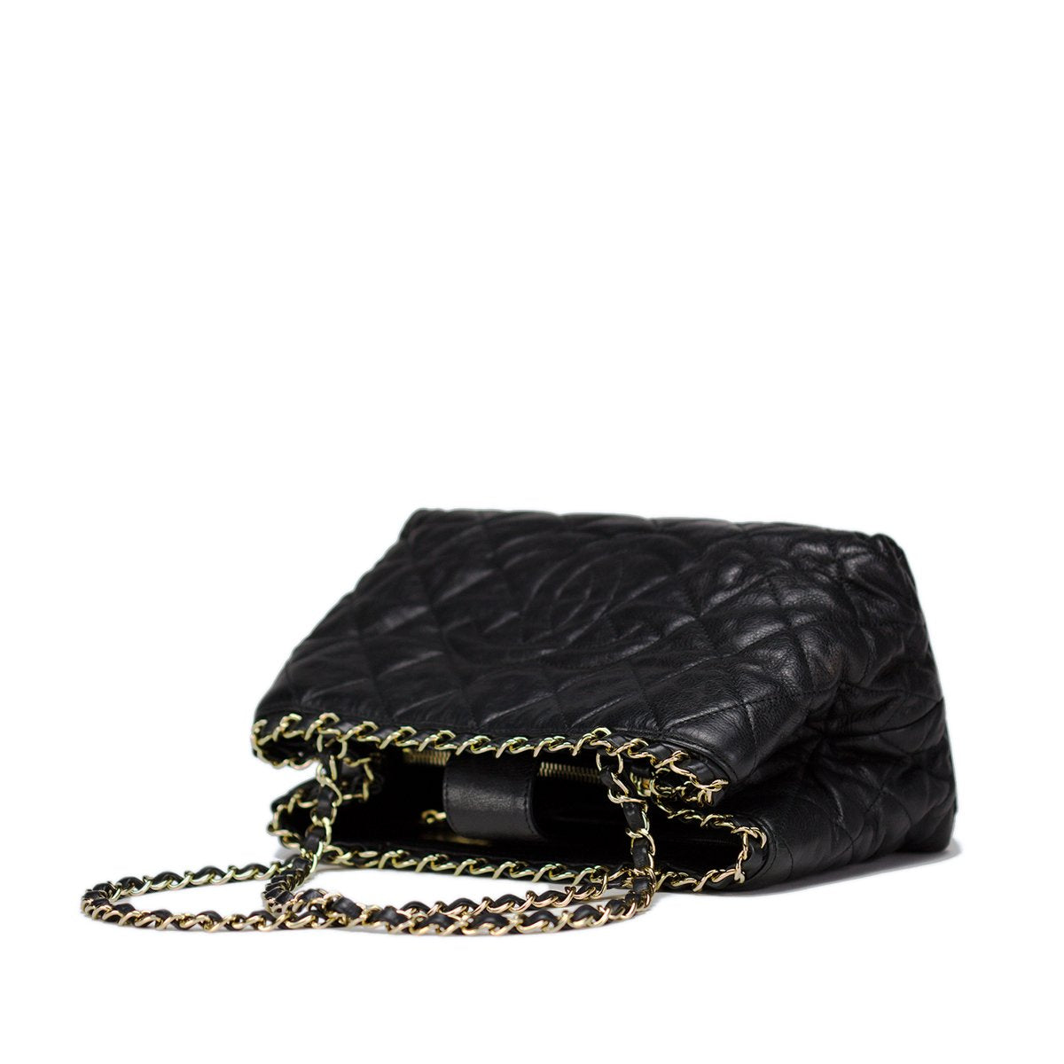 Chanel Black Quilted Lambskin Leather Chain Shopping Tote