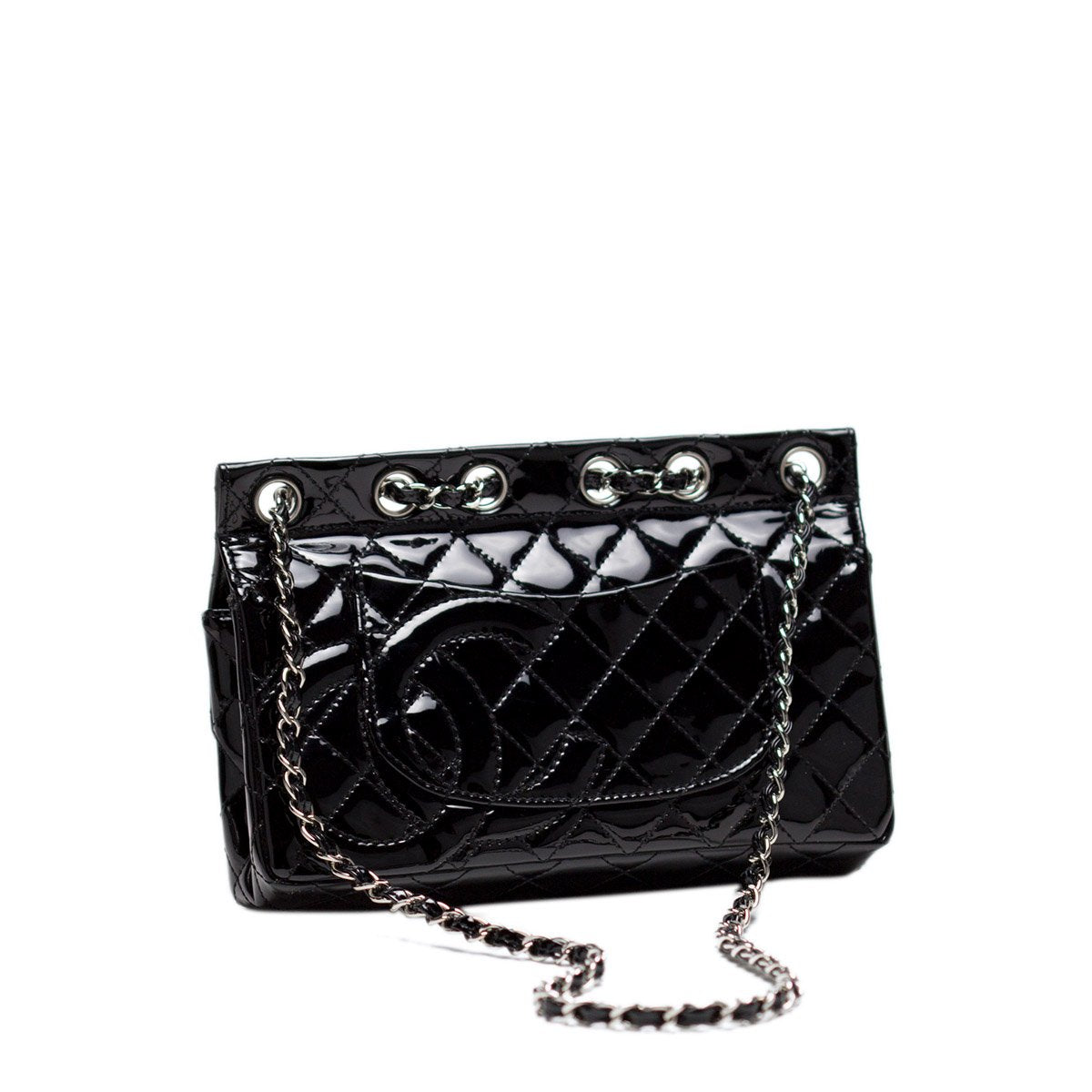 Chanel Classic Flap Supermodel Flat Top Super Rare Quilted Black Patent Leather Crossbody Bag