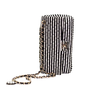 Chanel Striped Classic Black and White Flap
