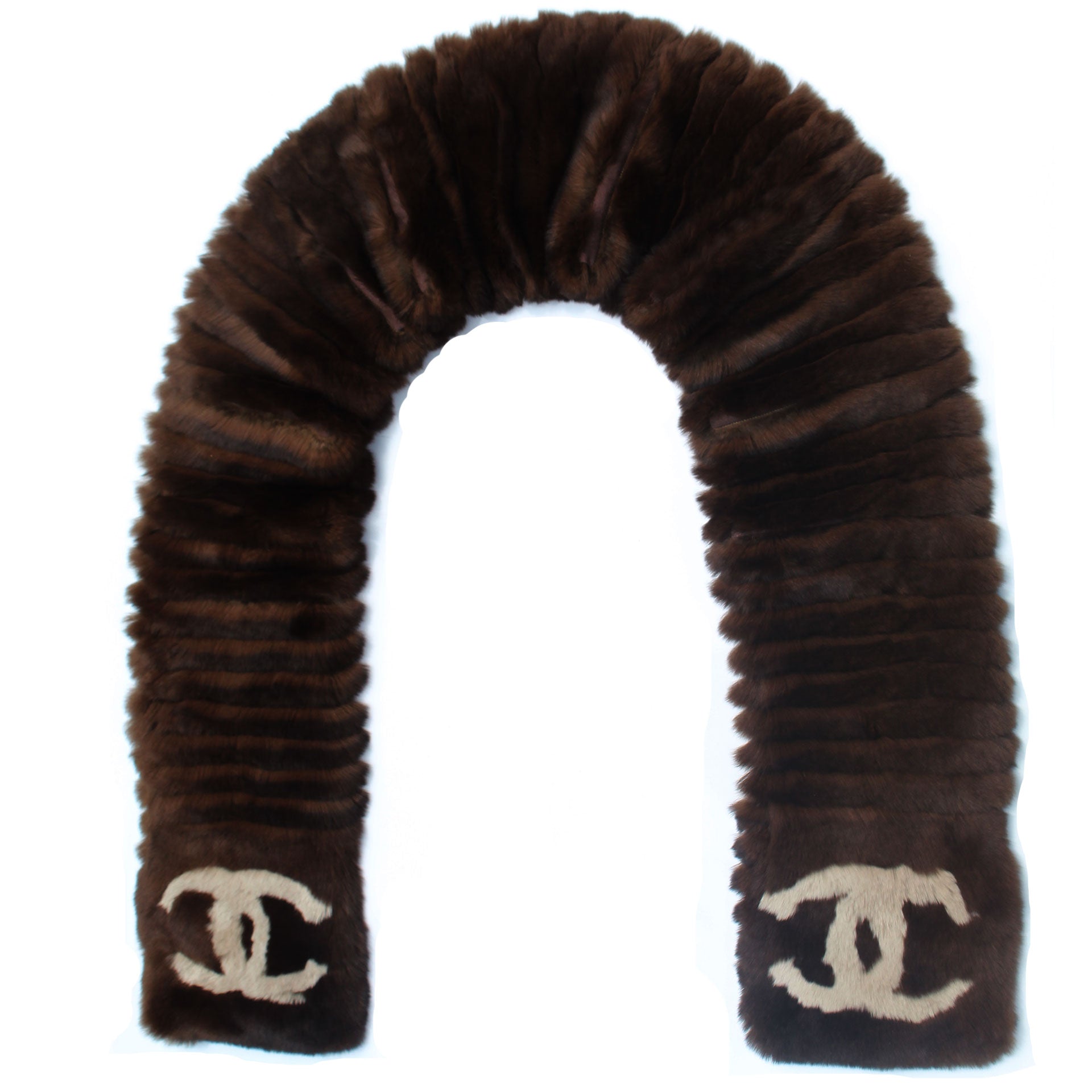 Chanel Brown Orylag Fur Logo Super Soft Warm Winter Scarf/Wrap