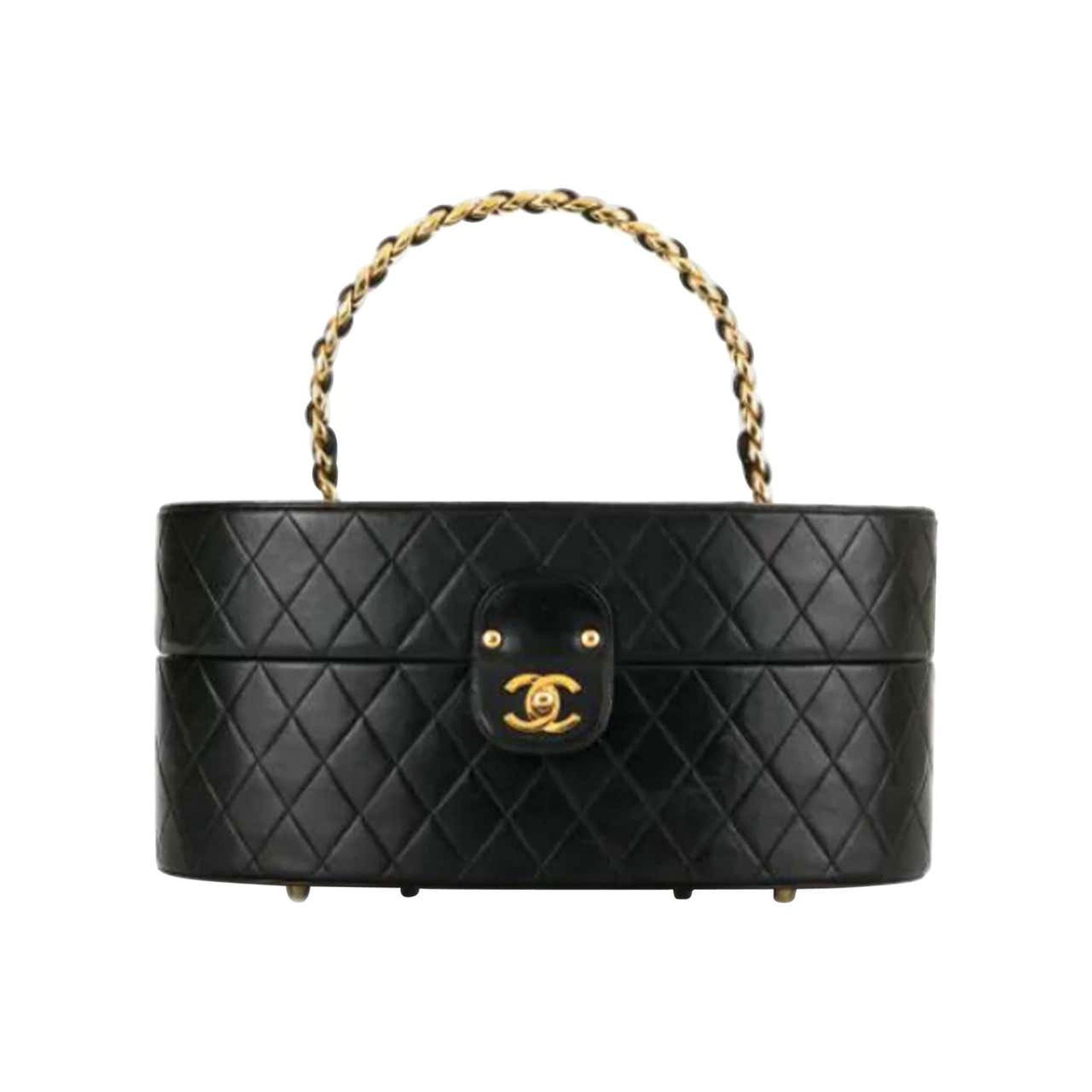 Chanel Vintage 1988 Vanity Quilted Train Case Navy Lambskin Leather Va –  House of Carver