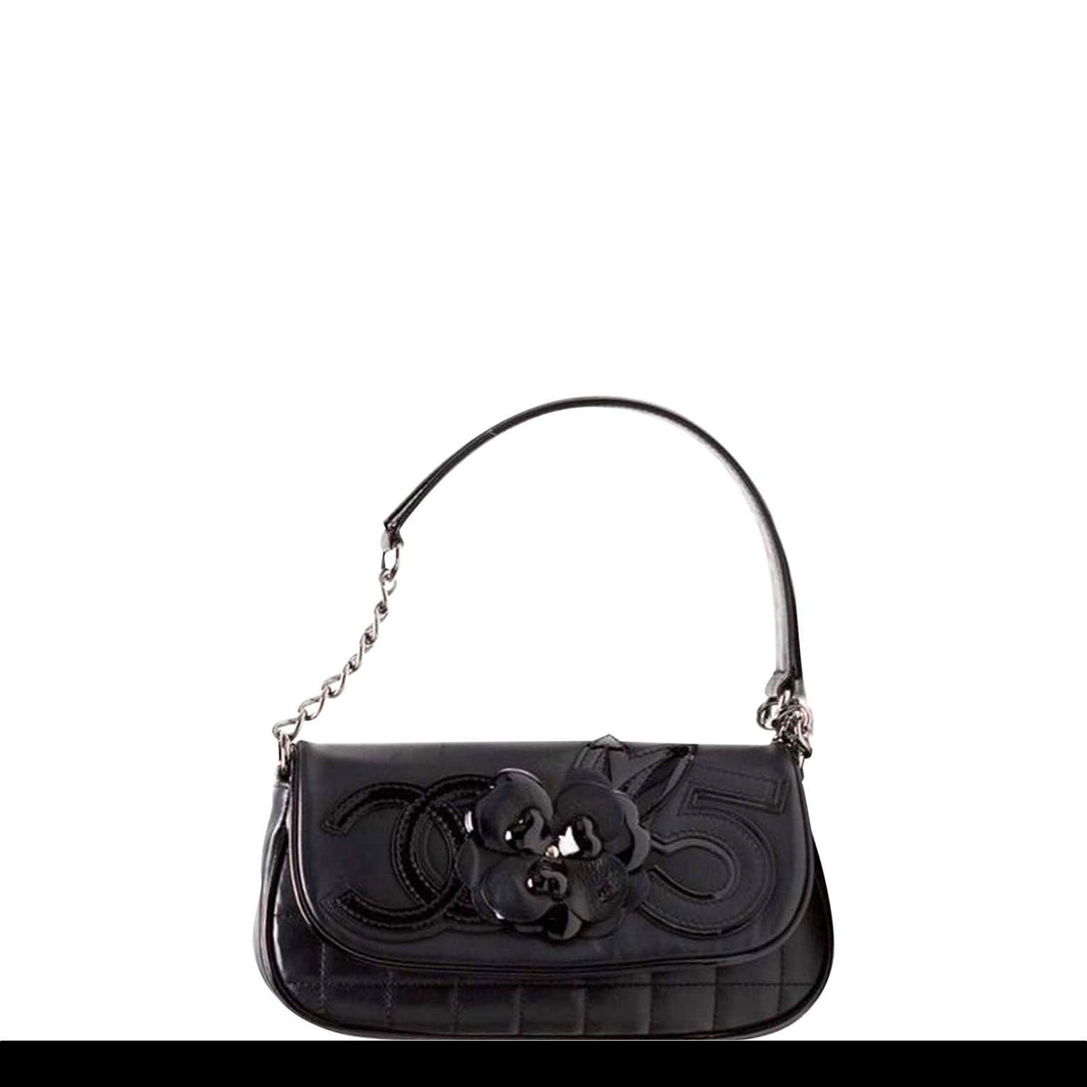 Chanel Cambon Quilted Lambskin Camellia No. 5 Flap Black Patent
