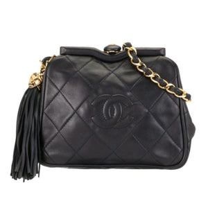 CHANEL Black Leather Quilted CC Belt Bag Pouch Phone Purse Chain
