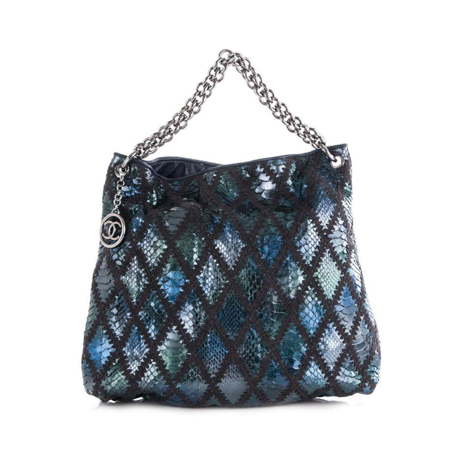 Chanel Iridescent Blue Python 'CC' Rectangular Flap Bag Small Q6BBMB2FMH000