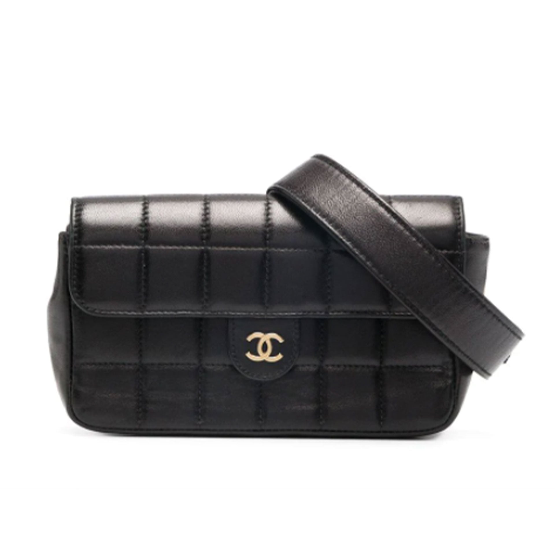 Chanel Rare Vintage Black Lambskin Waist Belt Bag Fanny Pack