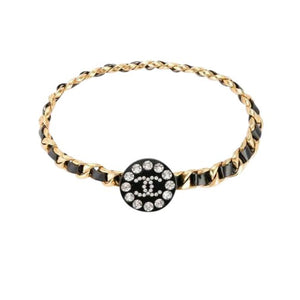 Chanel Black and Gold Rare Logo Swarovski Enamel Vintage 90's Runway Necklace