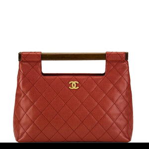 Chanel Deep Red Caviar Quilted Clutch Tote