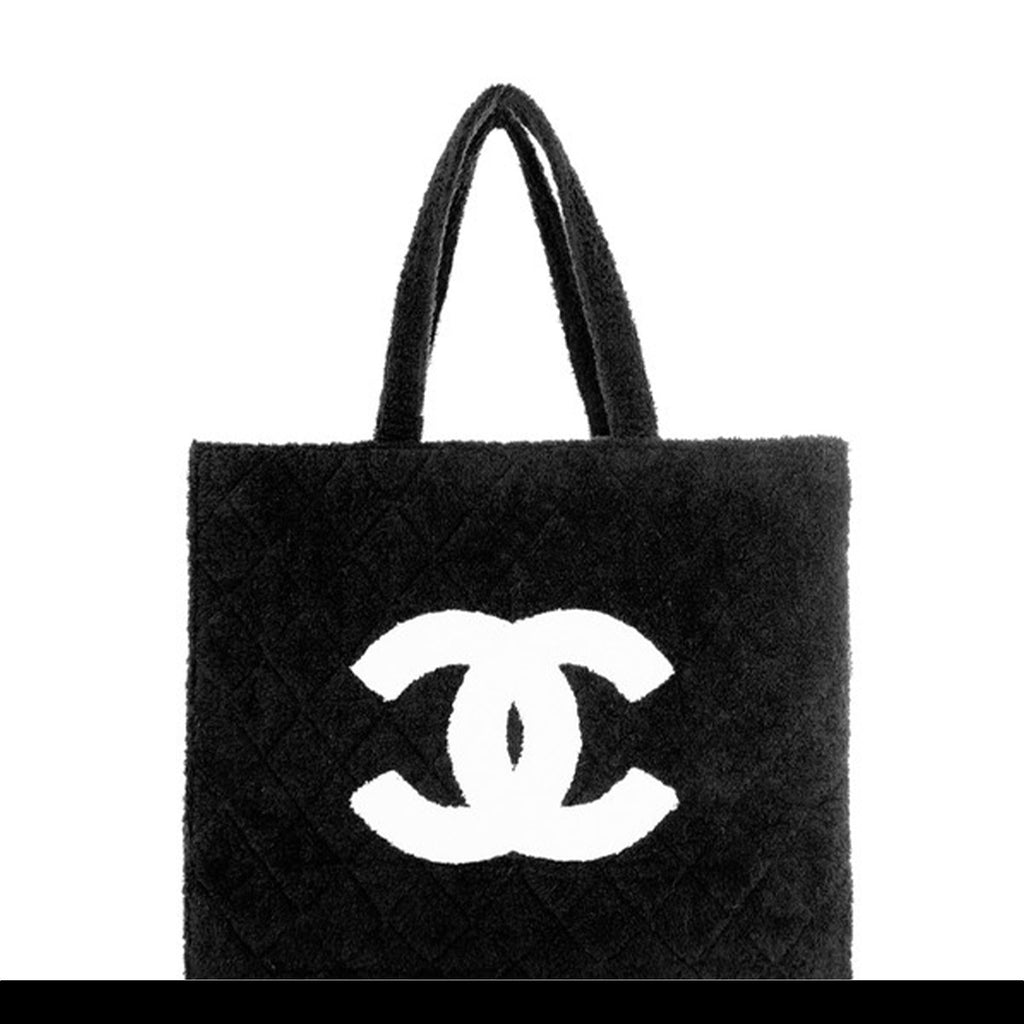 Chanel Timeless Cc Towel Black Terry Cloth Beach Bag