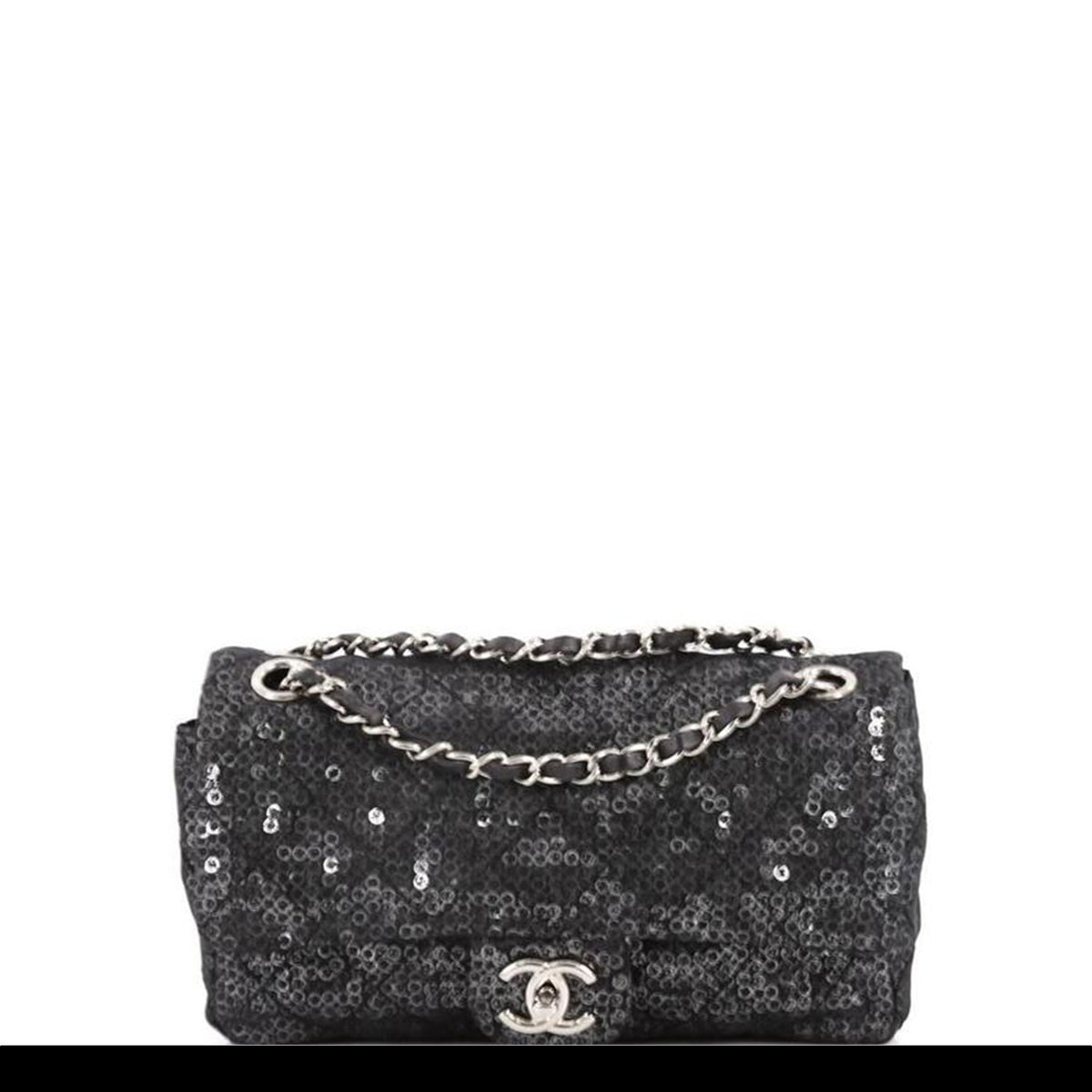 CHANEL NEW Black White Sequin Leather Small Evening Shoulder Flap Bag For  Sale at 1stDibs