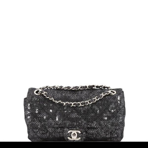 Chanel Classic Flap So Classic Jumbo Maxi Black Sequins Shoulder Bag