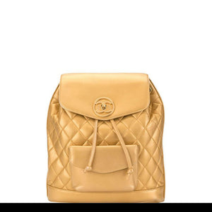 Chanel 1990s Vintage Rucksack Gold Lambskin Leather Backpack