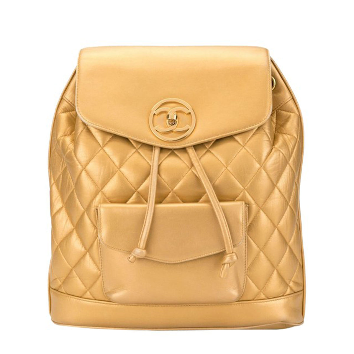 Chanel 1990s Vintage Rucksack Gold Lambskin Leather Backpack