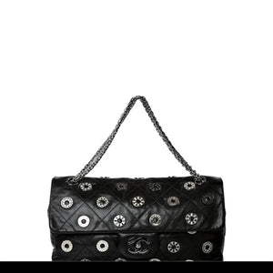 Rare Chanel Black Pearl Studded Mini Classic Flap Bag GHW