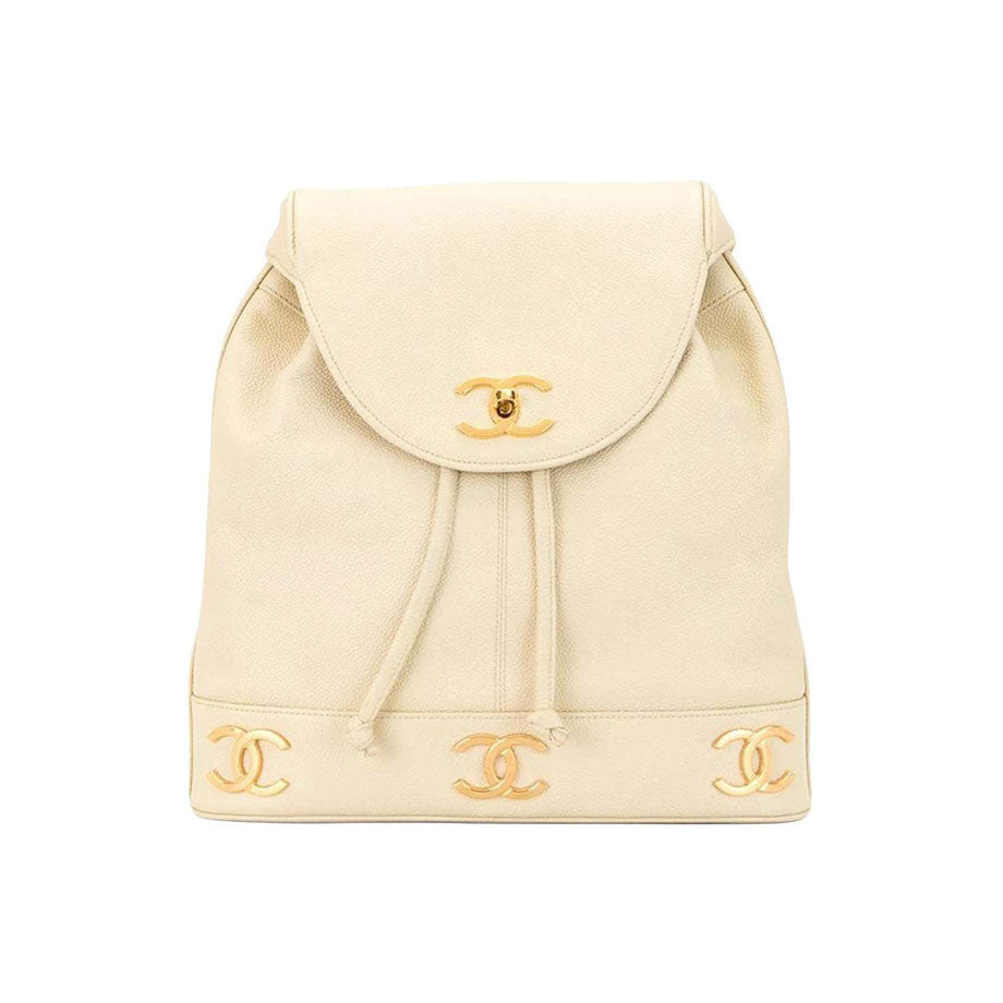 Chanel Vintage 90's Beige Cream Triple CC Backpack – House of Carver