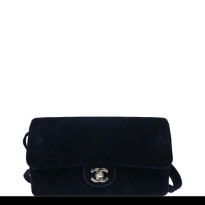 Chanel Vintage 90's Diamond Quilted Navy Blue Velvet Backpack