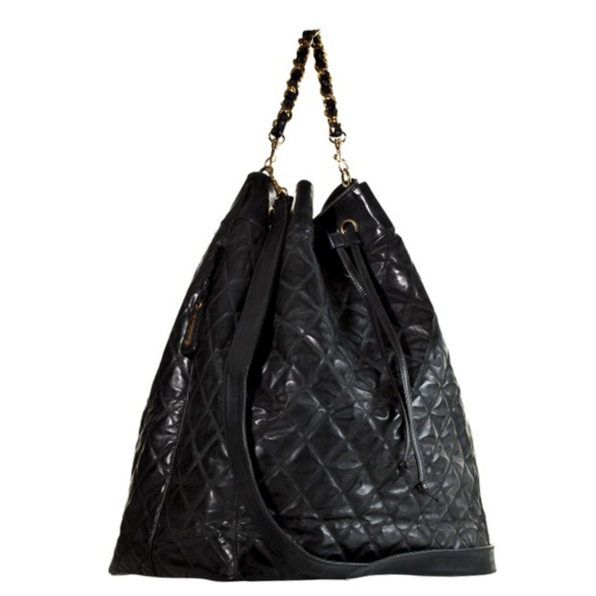 Vintage Drawstring Black Mesh Plastic Beaded Bucket Bag