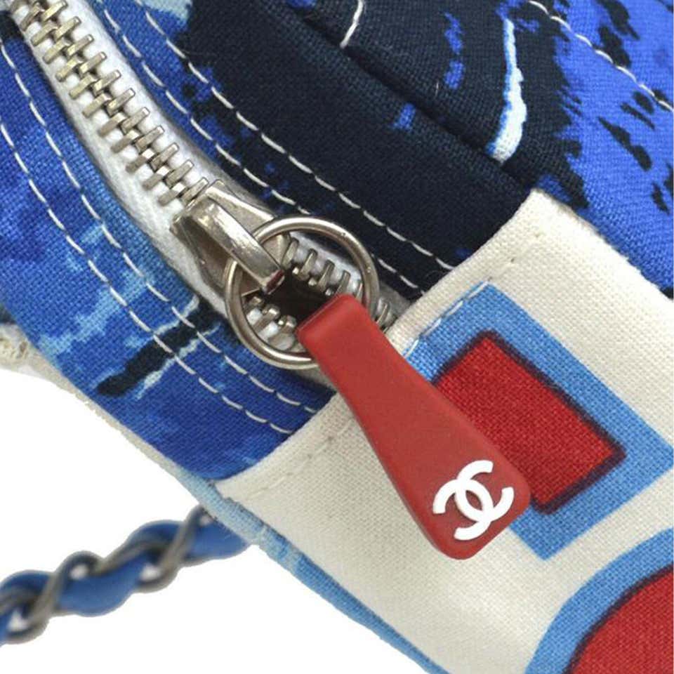 Authentic CHANEL Surf CC Shoulder Tote Bag Canvas Leather Blue Vintage Logo  02S