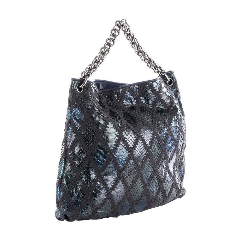 Chanel Modern Thick Chunky Chain Exotic Python Metallic Blue Hobo Slou –  House of Carver