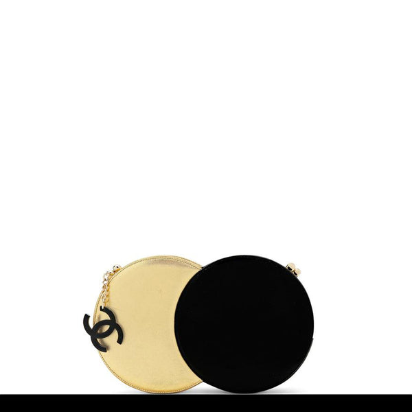 Heart minaudiere, Lambskin & gold-tone metal, black — Fashion