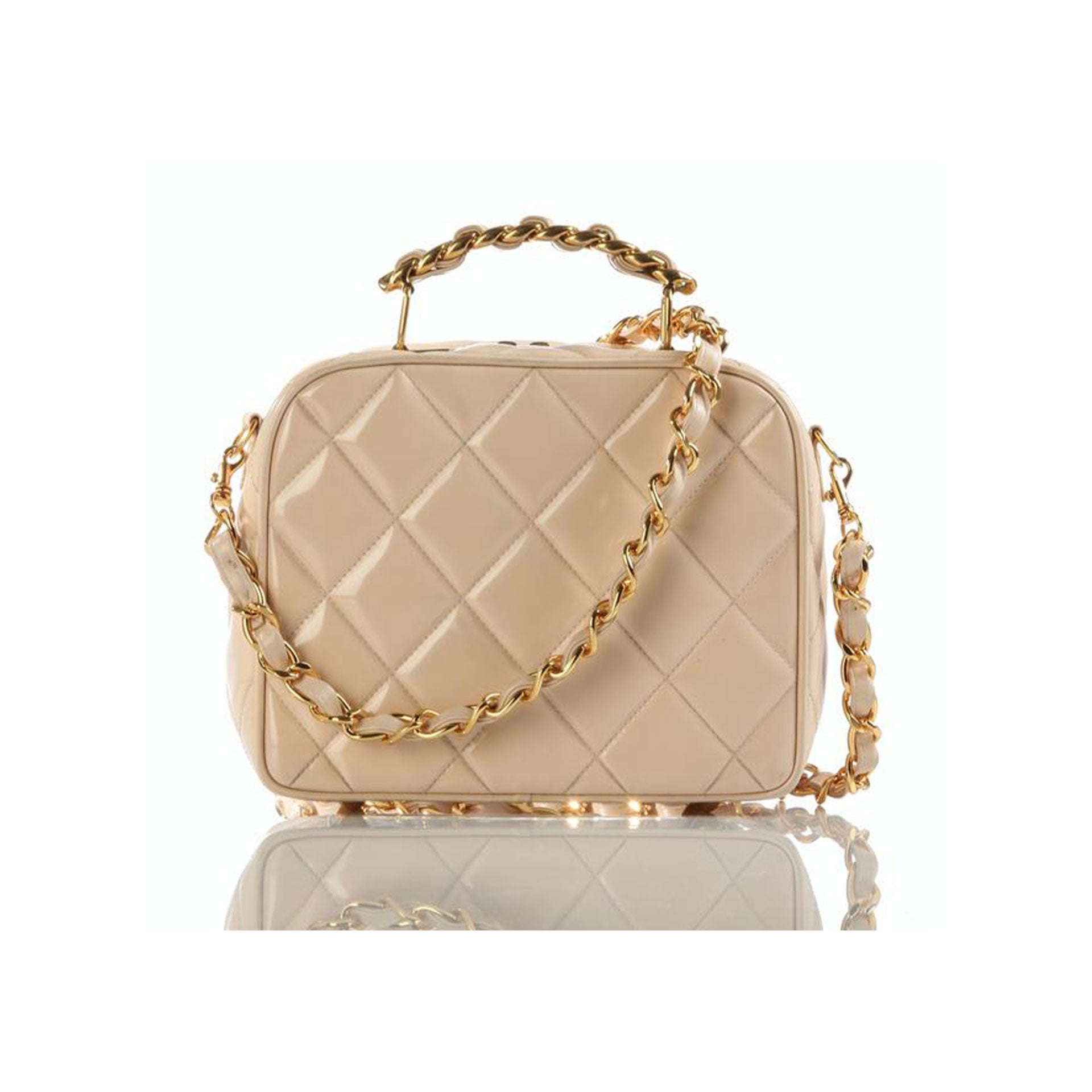Chanel Camera Mini Quilted Vintage Rare Beige Nude Patent Cross Body Bag