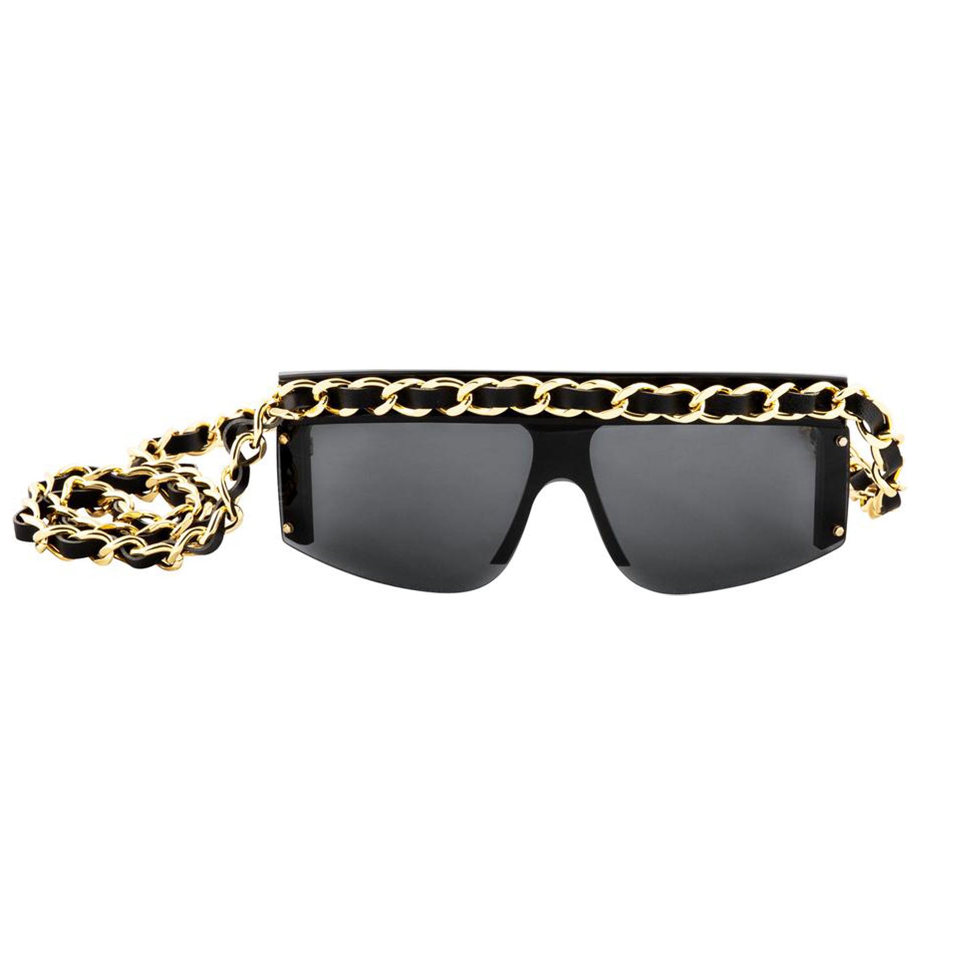 CHANEL Chain Sunglasses Black Eye Wear Small Good 86755