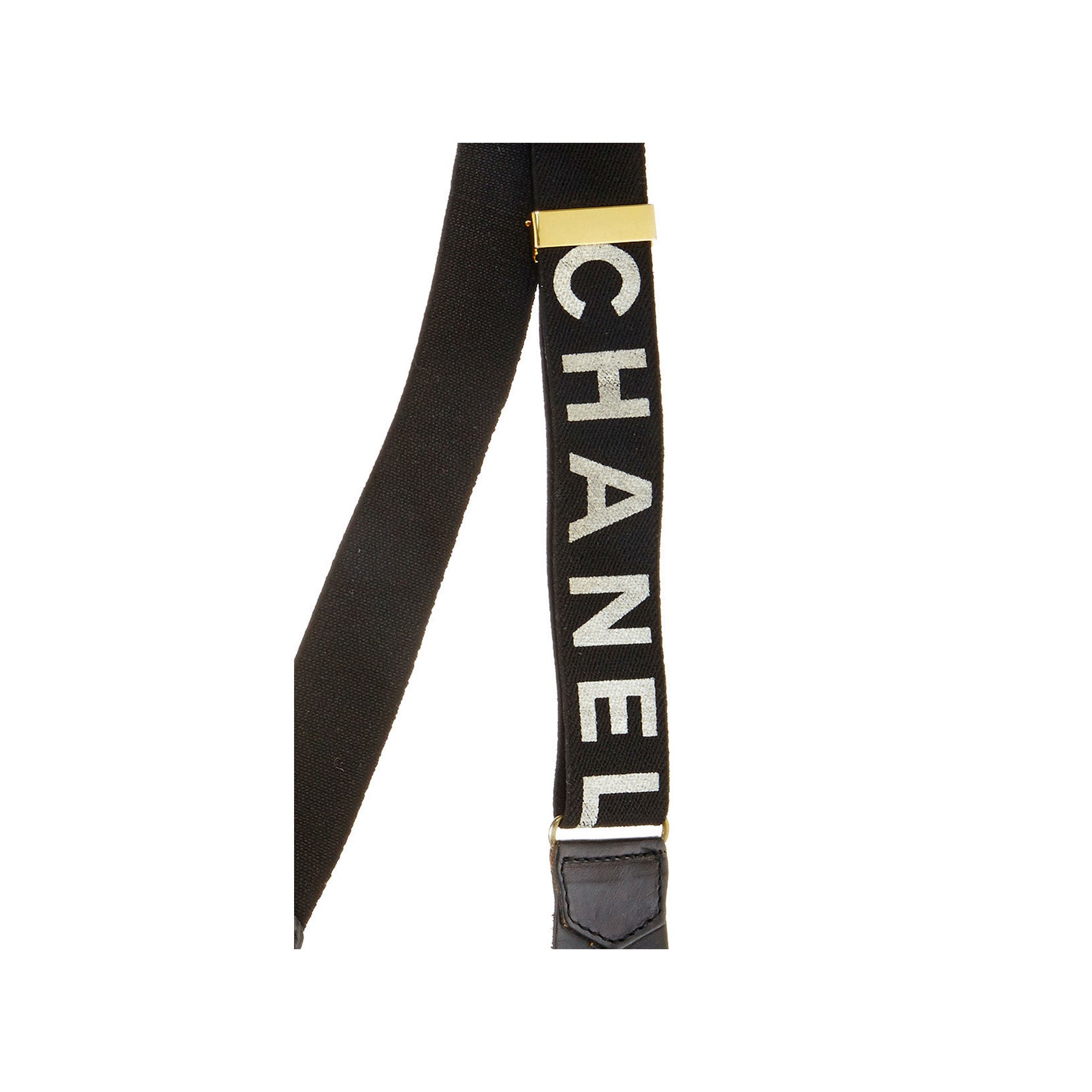 CHANEL Logo Used Suspender Black Sewing Elastic Leather Vintage Auth #CJ416  S