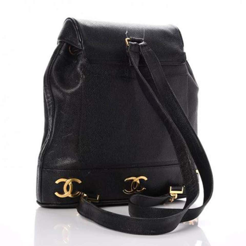 Chanel Drawstring Vintage 90s Cc Rucksack Black Caviar Leather Backpac ...