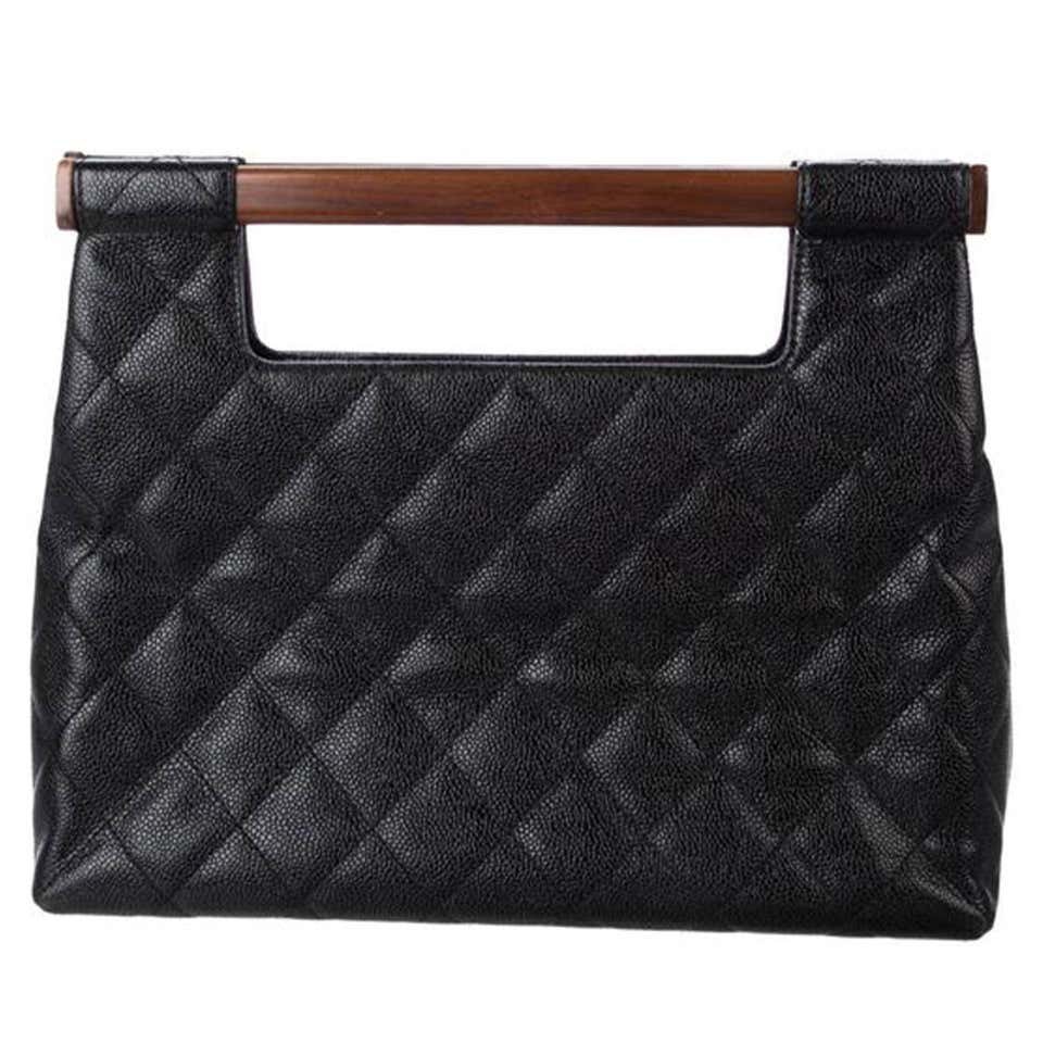CHANEL caviar leather Wooden CC Quilted Classic Flap Medium 25 wood Chain  bag