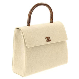 Chanel Canvas and Wood Flap Bag with Top Handle