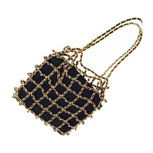 Chanel Minaudière Clutch Rare Vintage Micro Mini Woven Chain Black Satin Satchel