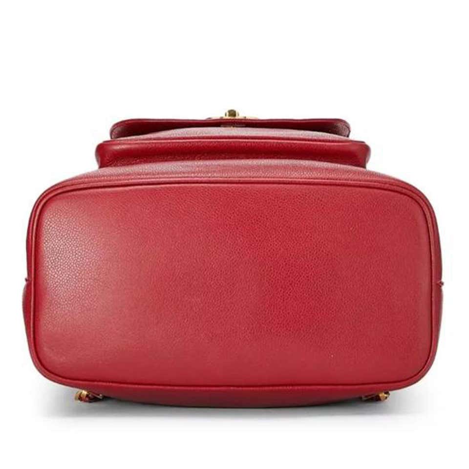 chanel red quilted caviar leather backpack bag Chanel Rare Maxi Jumbo Quilted Vintage 90s Red Caviar Leather Backpack – House of Carver