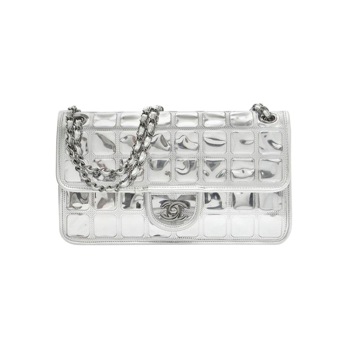 CHANEL Vinyl Ice Cube Large Shopper Tote Silver 293921