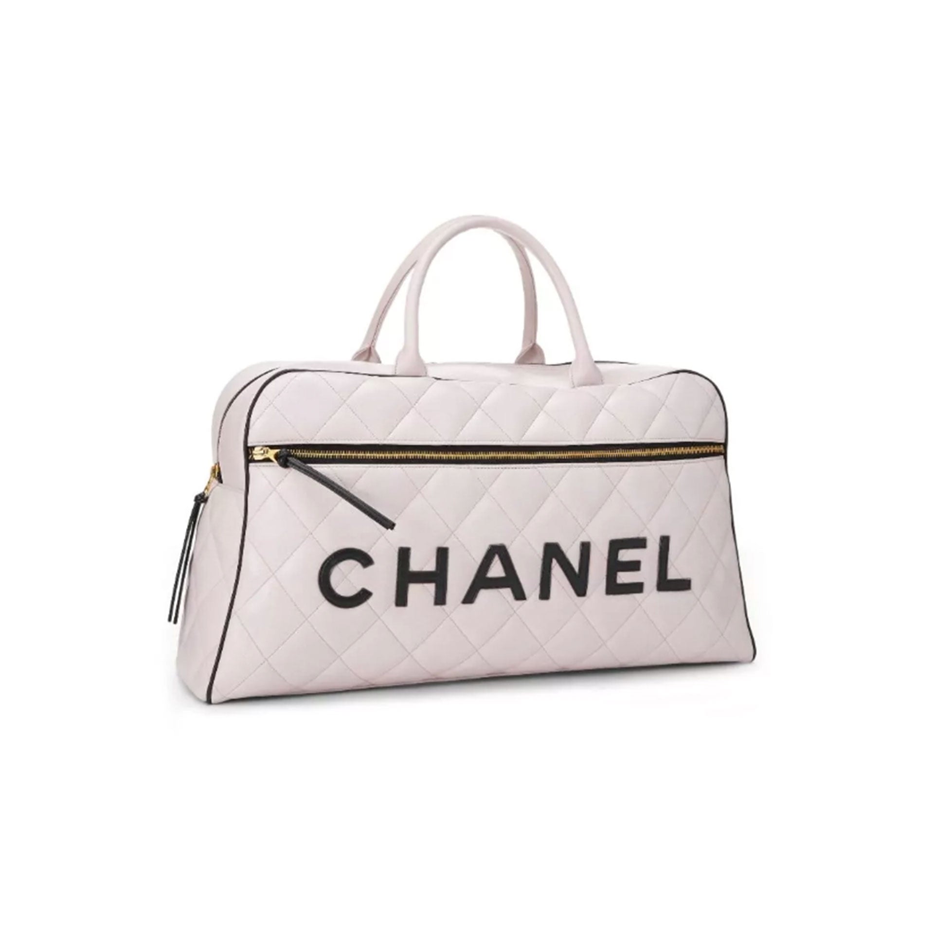 Chanel Logo Letters Vintage Quilted Duffel Bag Travel Tote – House