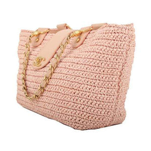Chanel Shopping Organic Raffia Summer Pink Straw and Leather Tote