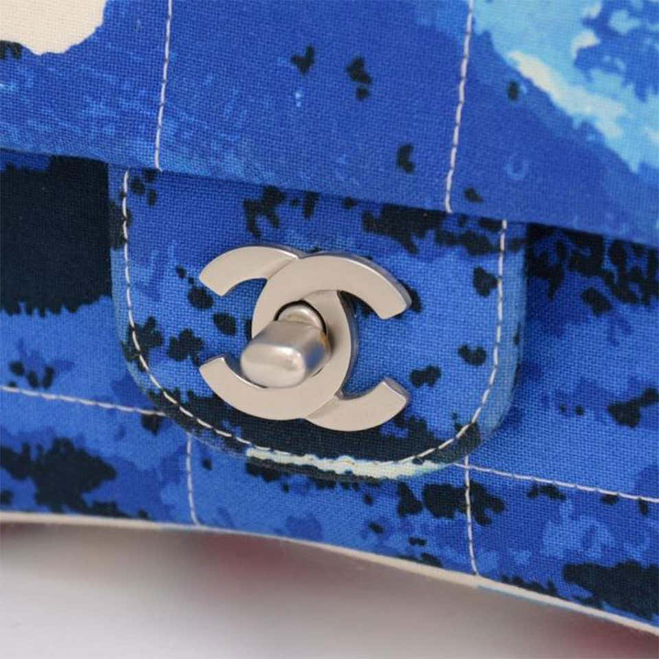 Authentic CHANEL Surf CC Shoulder Tote Bag Canvas Leather Blue Vintage Logo  02S