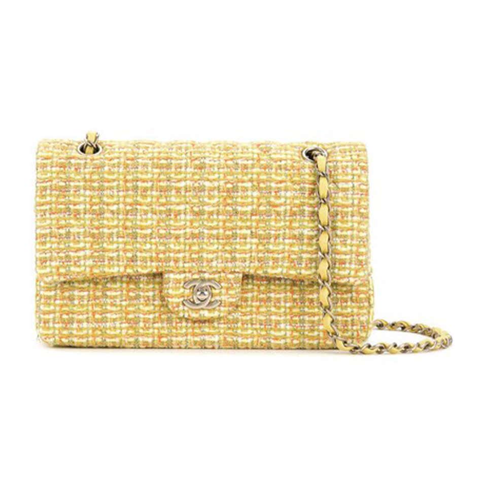 CHANEL Tweed Quilted Mini Rectangular Flap Yellow Pink 893941