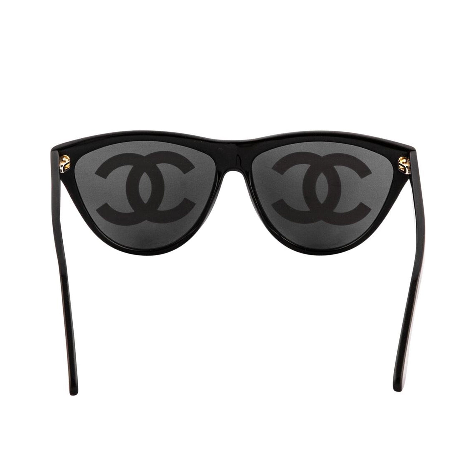 CHANEL Vintage CC Logos Round Sunglasses Eyewear Black 01949 94305 02764