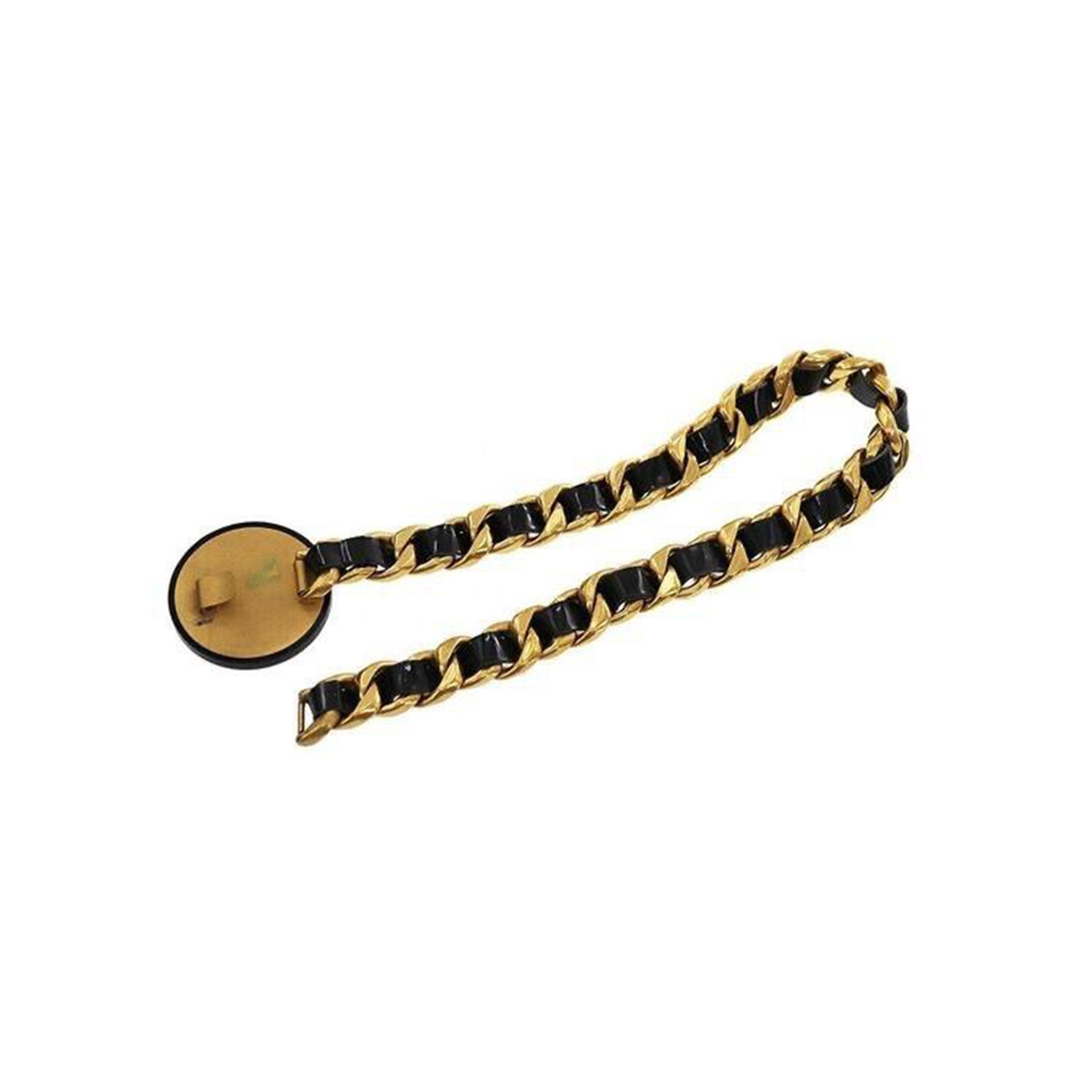 Chanel Black and Gold Rare Logo Swarovski Enamel Vintage 90's Runway Necklace