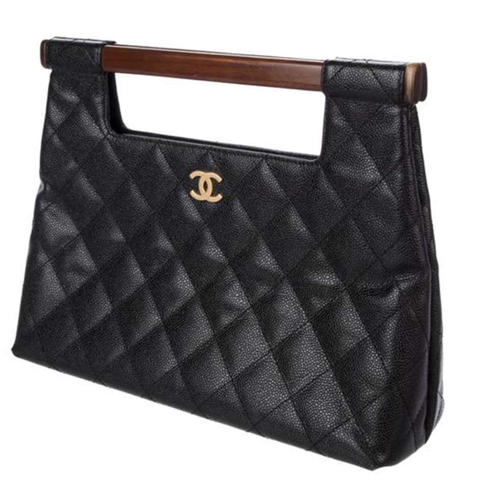 Vintage CHANEL Black Caviar Leather Pouch Bag Clutch Bag (Altered) at  1stDibs