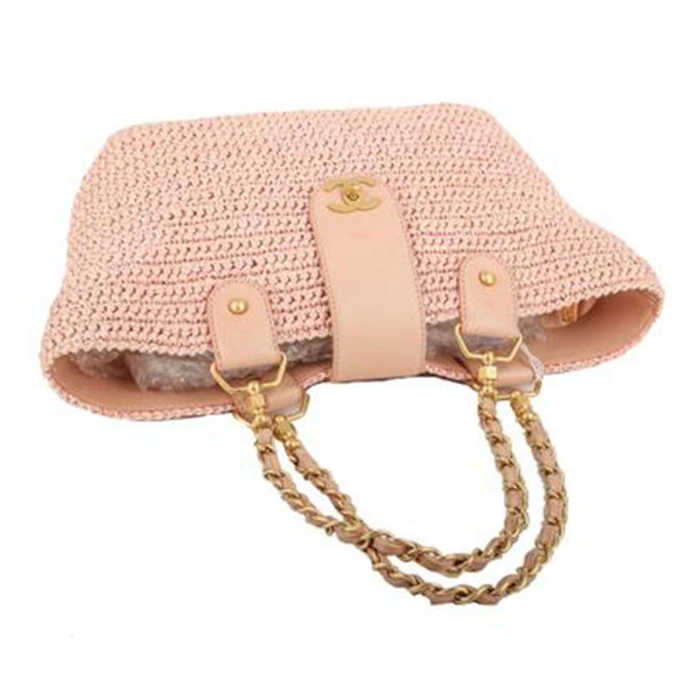 Chanel Shopping Organic Raffia Summer Pink Straw and Leather Tote – House  of Carver