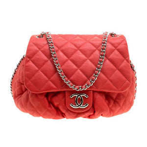 Chanel Large Chain Around Limited Edition Pristine Red Calfskin Leather Flap Bag