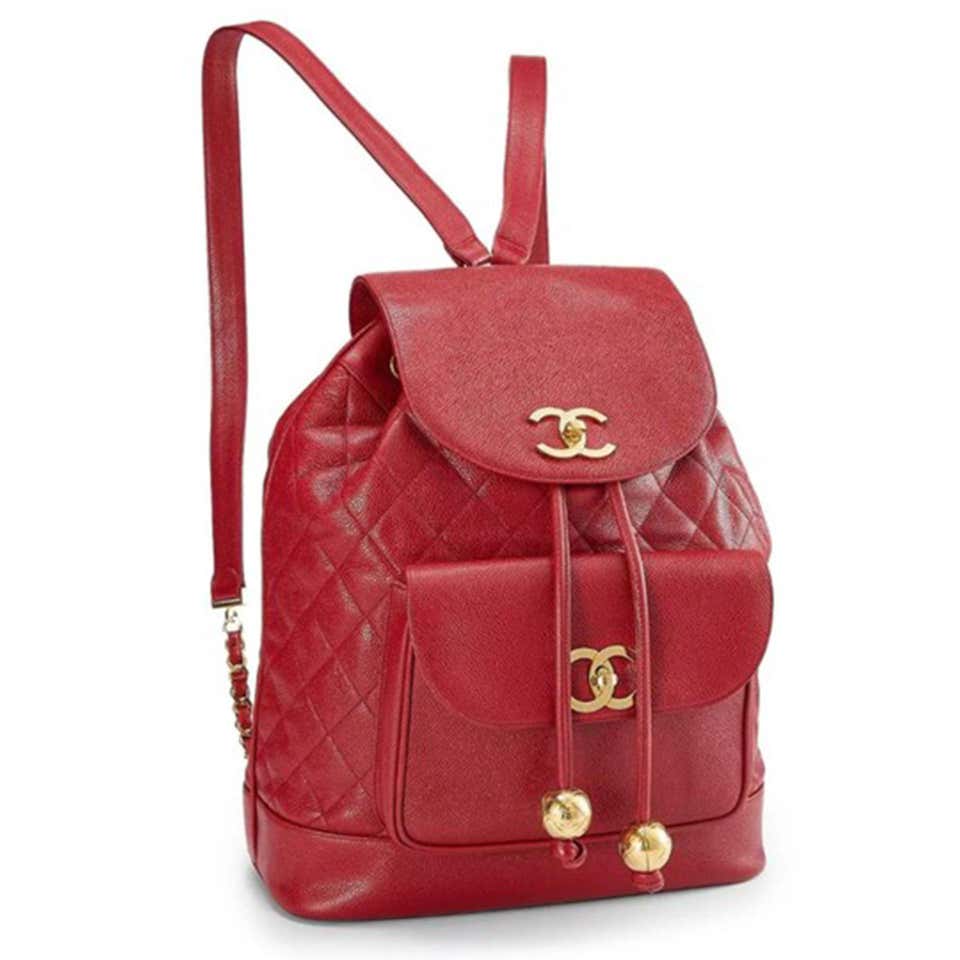 New 23B CHANEL Red Mini Backpack With 90’s Vintage Style Gold Charms Handbag
