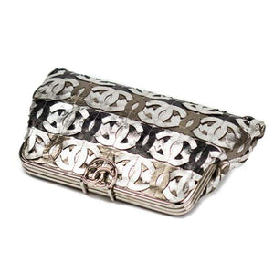 Chanel Laser Etched Multi CC Limited Edition Metallic Silver Bronze Gold Clutch