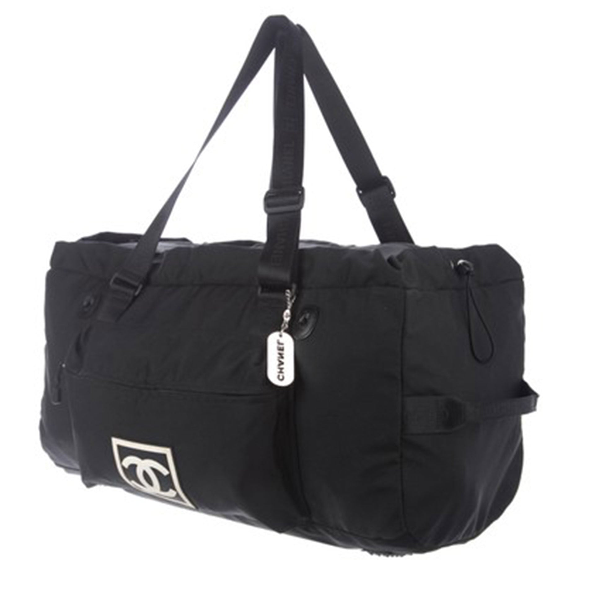 Chanel Black/White Quilted Print Nylon Travel Line Duffel Bag Chanel